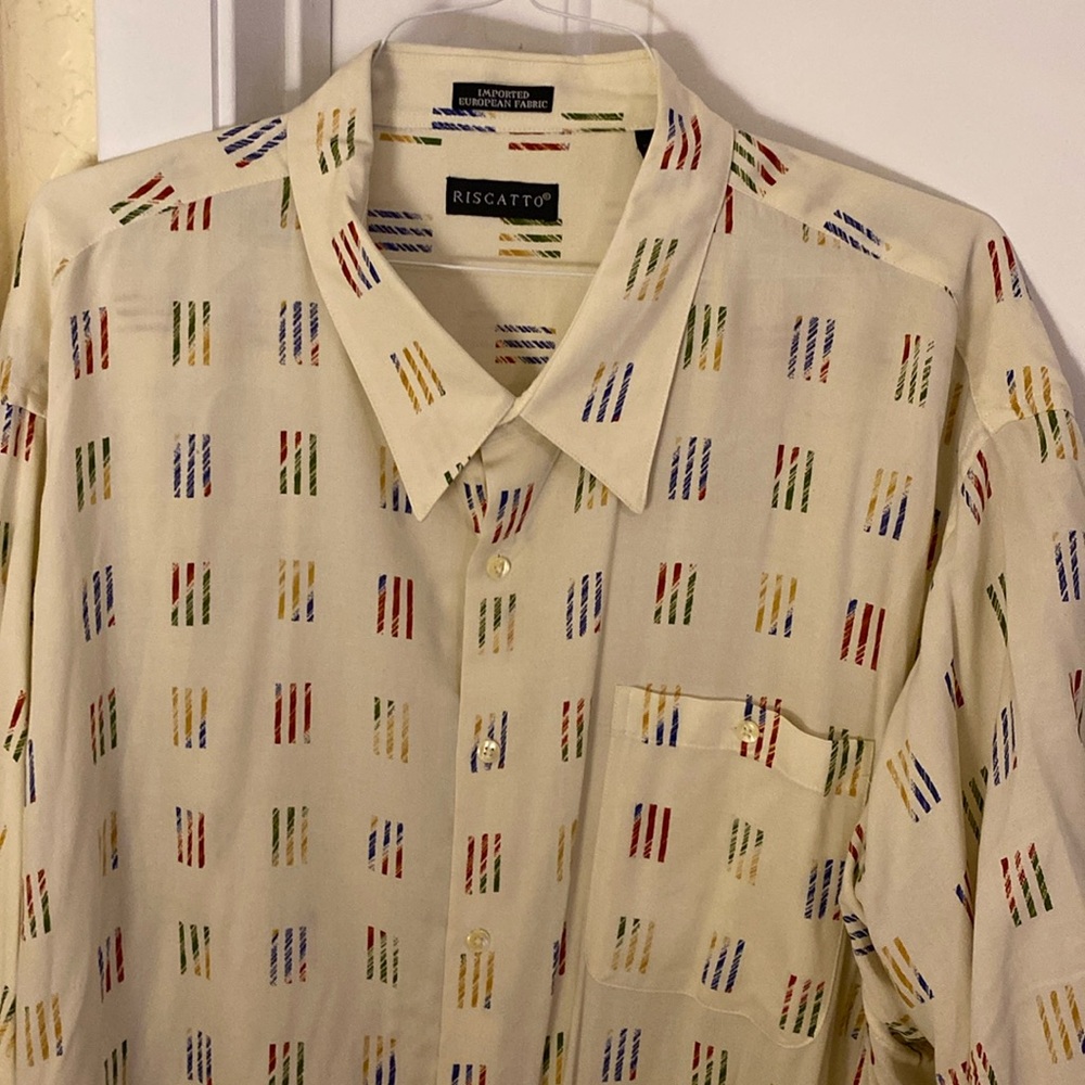 Riscatto 4X Button Front Short Sleeve Shirt Geometric Pattern